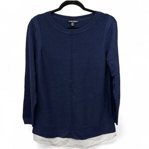 Hilary Radley Navy Blue Layered-Look Mixed Media Sweater
